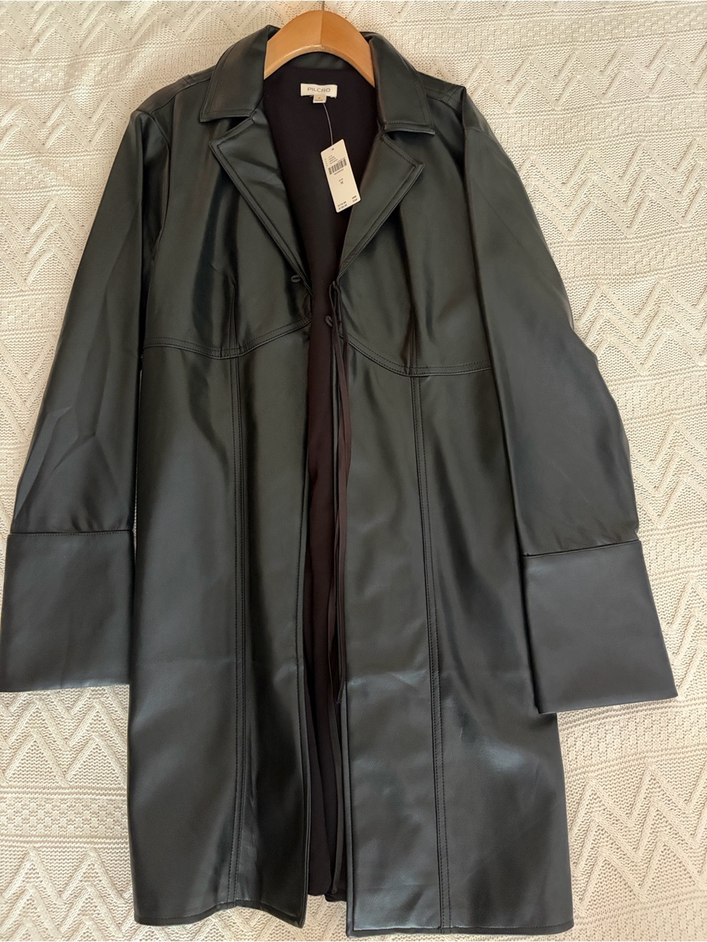 Pilcro Black Faux Leather Lace Up Jacket with Front Tie